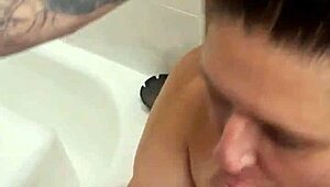 Intensely sucking his massive hard cock