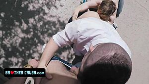 his step brother playing ball outside and he cant keep eyes off the cute twink