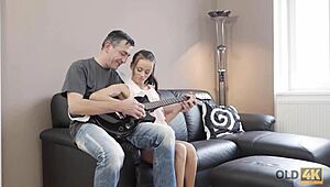 Old4k guitarist seduces adorable Euro brunette for sofa sex. It was pure chemistry.