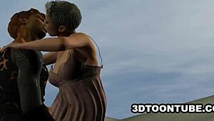 3d cartoon babe does a 69 before having some hot sex outdoors