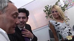Blondes in office interview for group anal sex