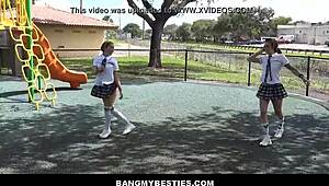 Avery Moon and her classmates get into trouble with campus security during lesbian encounter