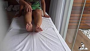 Latina teen masturbates on therapist's table during tantric massage.