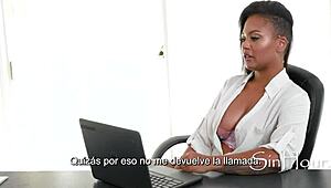 Office Loser Receives Detailed Blowjob From Thick Ebony Receptionist On Desk