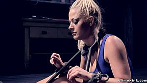 Voluptuous mature woman restrained and gagged during BDSM session