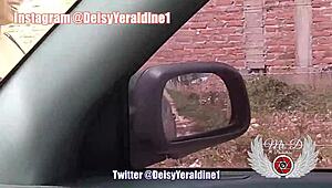 horny old woman flashes big ass outdoors near workers