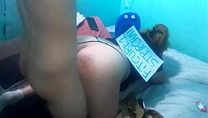 She sucks while we webcam and doggy fuck