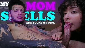 Inked stepmother gives me a sloppy blowjob