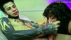 Inked stepmother gives me a sloppy blowjob