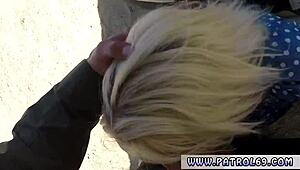 cute blonde marilyn moore gives a blowjob for computer repair and gets a facial outdoors