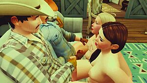 Rural cowgirls saved by horny cowboys in a bareback group romp parody of Straightback Mountain