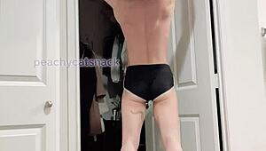 super strong petite asian girl feels empowered during nude workout