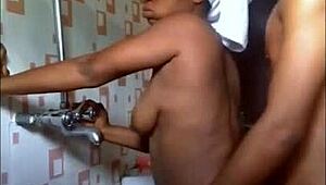 Horny black busty mature woman subtly sucks on her knees for pov pleasure.