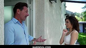 Emily Pink studies anal gaping and ass to mouth intensely in stockings and lingerie, swallowing cum from big cock.