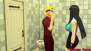 Naruto trapped with hinata and sakura in the bathroom they form a trio wanting his cum inside