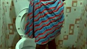 Horny black busty mature woman subtly sucks on her knees for pov pleasure.