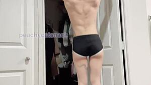 super strong petite asian girl feels empowered during nude workout