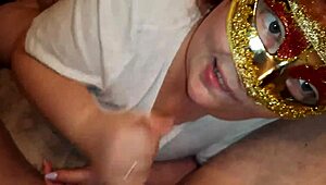 A curvy russian bbw gives a sensual blowjob and eats cum