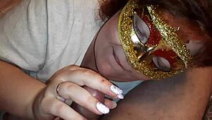 A curvy russian bbw gives a sensual blowjob and eats cum