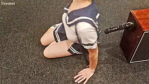 Petite Teen with Tight Gripping Pussy Rough Riding Big Black Dildo - Oh Man!