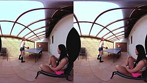 three redheads ride and doggystyle on desk in hardcore pov!