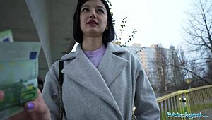 Yo, this cute Russian rides cowgirl on a huge cock in public! 😍