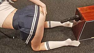 Petite Teen with Tight Gripping Pussy Rough Riding Big Black Dildo - Oh Man!