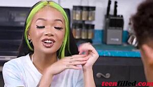 Gorgeous teen ebony Paisley Paige says, 'Teach me how to fuck'