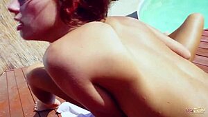 i watch these cute teen lesbians having fun in the pool before fucking hard