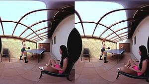 three redheads ride and doggystyle on desk in hardcore pov!