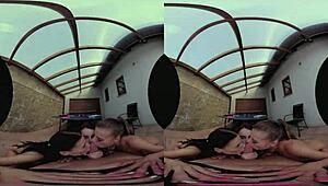 three redheads ride and doggystyle on desk in hardcore pov!