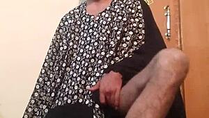 Steamy solo session with wife's silky lingerie