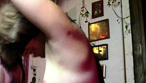 Inked babe in miniskirt gets tied and tickled topless