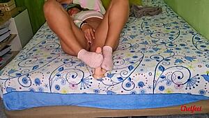 Young Petite Amateur Fucks Pussy with Dildo While Tinder Date Teases Feet