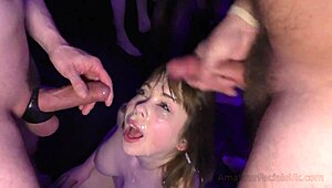Afuk Cherry stars in a wild blowbang scene with messy bukkake action