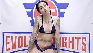 Lesbian sex wrestling with Sheena Rose battling Avery Black in a rough match. The loser takes a hard strapon pounding!