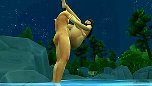 under the waterfall, her brunette pussy got drilled with internal cum