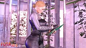 Sci-Fi Redhead Futa Shoves Massive Cock into Blonde's Pussy!