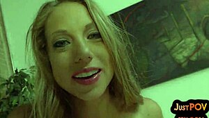 Fake tits babe talks dirty while riding cock after blowjob