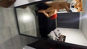 Latina girlfriend receives handjob and blowjob before bent-over doggystyle.