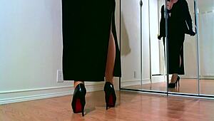Femdom teases in shiny nylons and heels!