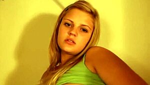 Young blonde amateur indulges in rough self-pleasure and nude striptease