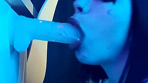 Beauty in student costume sweetly sucks rubber dick and fucks her pussy