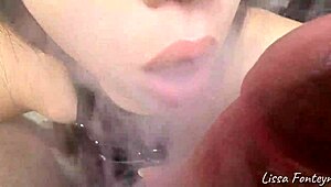 pov blowjob with cigarette, latina sucking cock and stroking cum