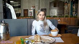 dude, remote vibrator on Letty Black in crowded cafe!