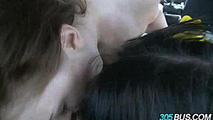 Teen girls riding in a car and having sex in public