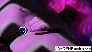 Jayden enjoys masturbating her big tits and pussy solo