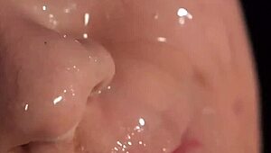 Foxy babe receives a facial treatment and swallows the product