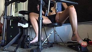 drummer uses pedal pump on feet