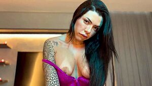 tattooed brunette gives blowjob and takes facial cumshot in pov